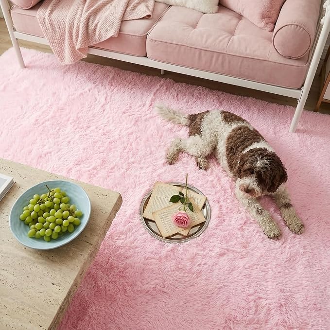 Mugorn Pink Fluffy Soft Rugs for Girls Bedroom, 8x10 Ft Large Shaggy Area Rugs - Image 7