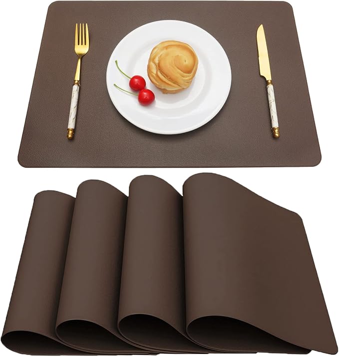 Vinjiasin Placemats Set of 4 Brown Leather Place Mats by Vinjiasin