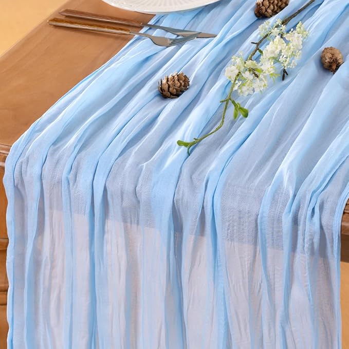 Baby Blue Cheesecloth Table Runner 120 Inches 10 Ft Gauze Table Runner | Summer - Image 5