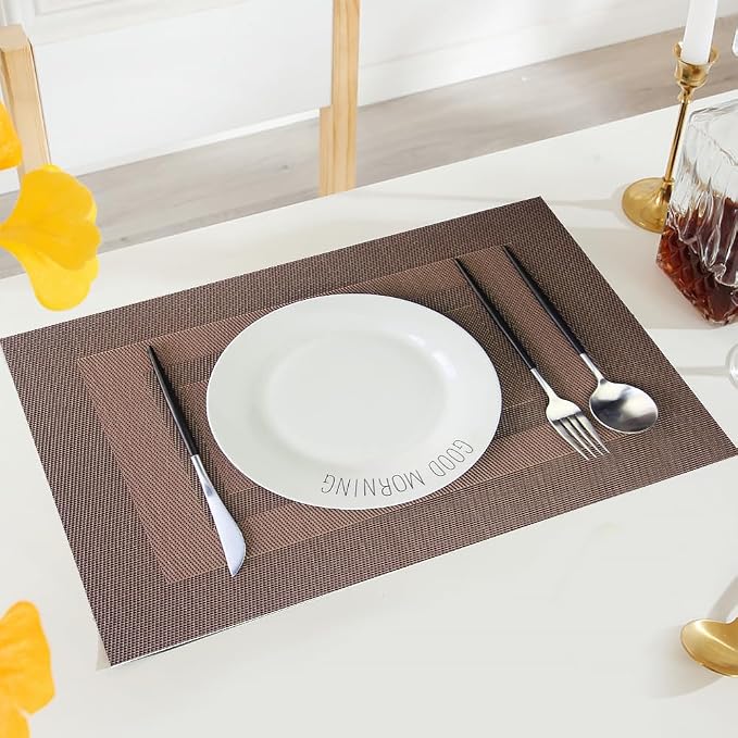 PIGCHCY Placemats Set of 6, Washable Woven Vinyl Kitchen Table Mats Non Slip - Image 4