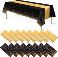 16Pack Disposable Plastic Tablecloths and Satin Table Runner Set Black Gold Dot by MASHAN
