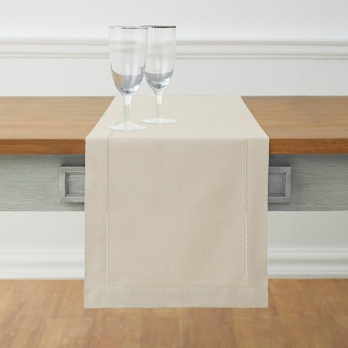 Solino Home Cotton Linen Dining Table Runner Linen Hemstitch, 14 x 72 in | by SolinoHome