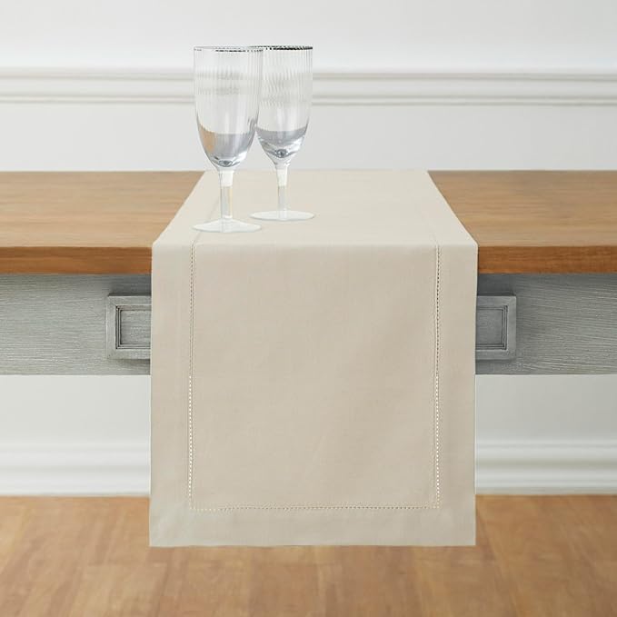 Solino Home Cotton Linen Dining Table Runner Linen Hemstitch, 14 x 144 in | by SolinoHome