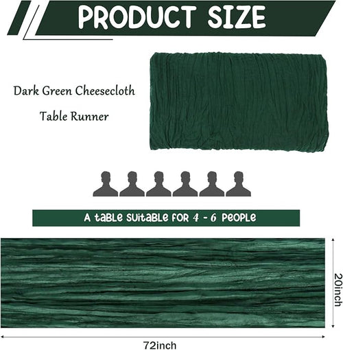 10 Pack Dark Green Cheesecloth Table Runner 6FT Boho Gauze Fabric Table Runner - Image 2