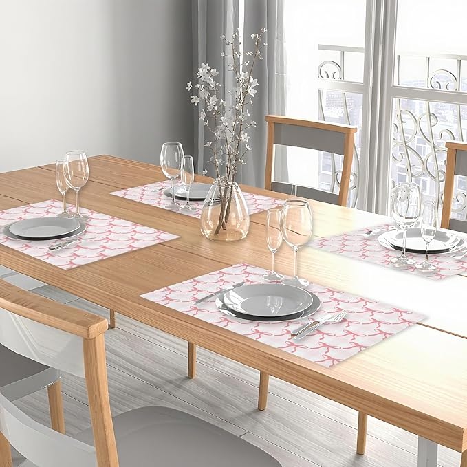 Pink Plaid Bow Placemats Set of 4, Washable Heat Resistant Placemats Kitchen - Image 5
