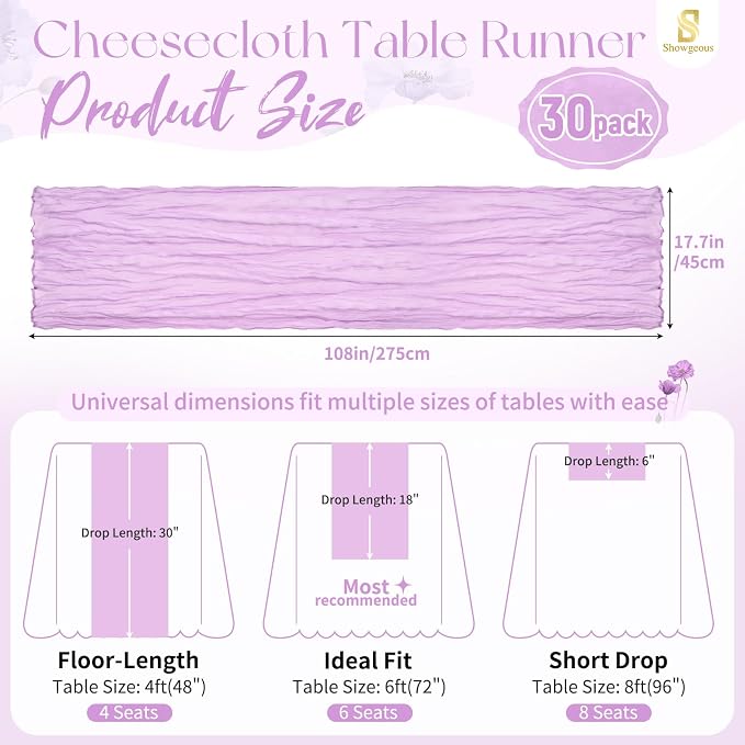 Showgeous 30 Pack Lilac Purple Cheesecloth Table Runner, 17 x 108 Inches | Boho - Image 2