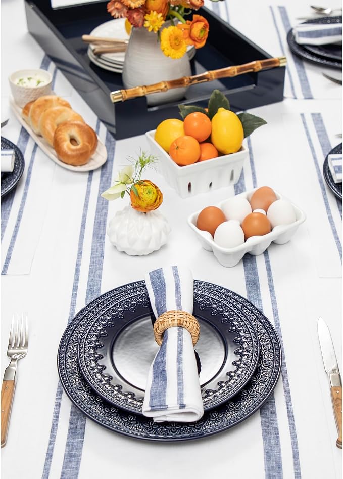 Solino Home 100% Pure Linen Table Runner, 14 x 120 in, French Stripe | Table - Image 2