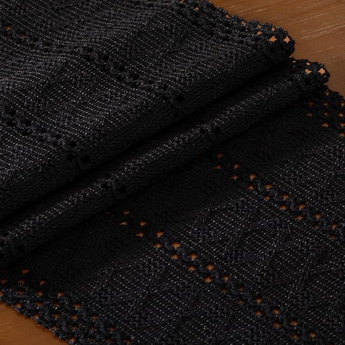 DeZerlor Black Boho Macrame Farmhouse Woven Table Runner 108Inch | Cotton Linen - Image 7