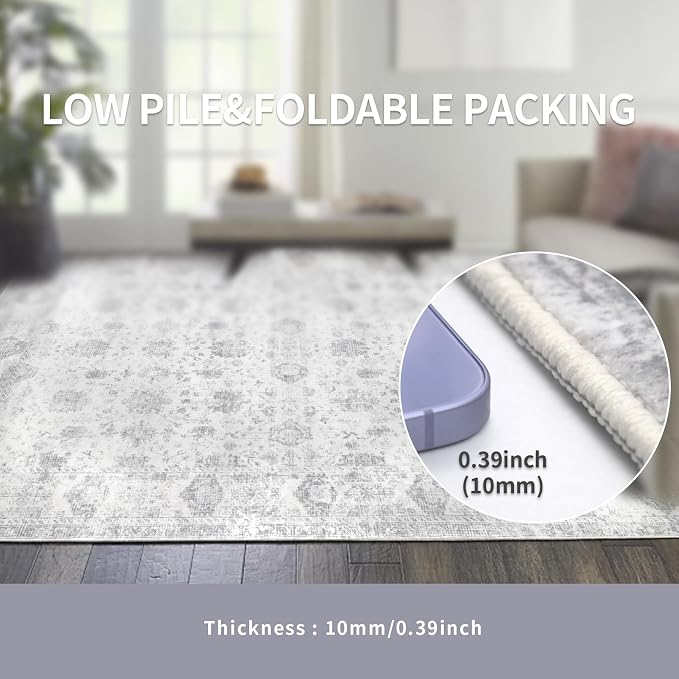 Washable 8×10 Area Rug for Living Room, Vintage Floral Rug Soft Non Slip Stain - Image 4