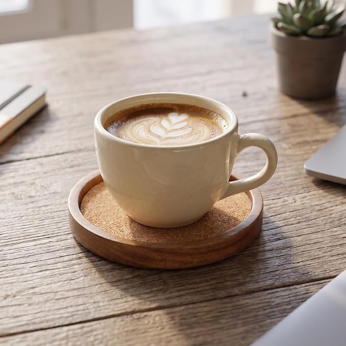 Wooden Drink Coasters Set of 8, Stackable Cup Coaster - Image 5