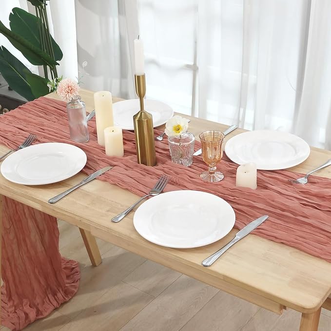 6 Pack Dusty Pink Cheesecloth Table Runner 120 Inch Boho Wedding Decor | - Image 7