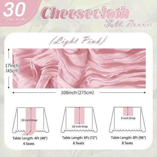 30 Pack Light Pink Cheesecloth Table Runner 17 x 108 inch Cheese Cloth Table - Image 2
