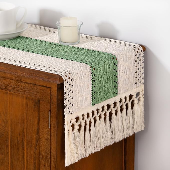 DeZerlor Boho Macrame Table Runner Spring Easter Farmhouse Woven Small Table - Image 4