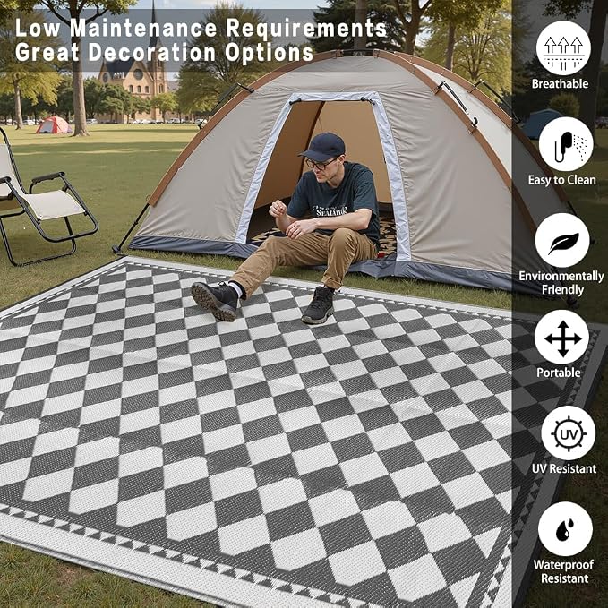 HUGEAR Outdoor Waterproof Rug 9'x12' Plastic Straw Rugs Washable Reversible - Image 3