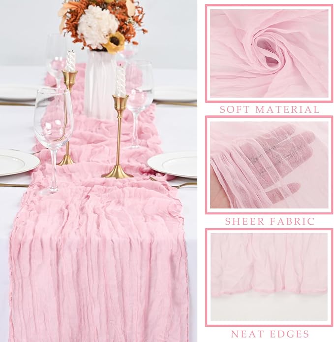 Light Pink 12 Pcs Cheesecloth Table Runner 10FT Runner - Image 2