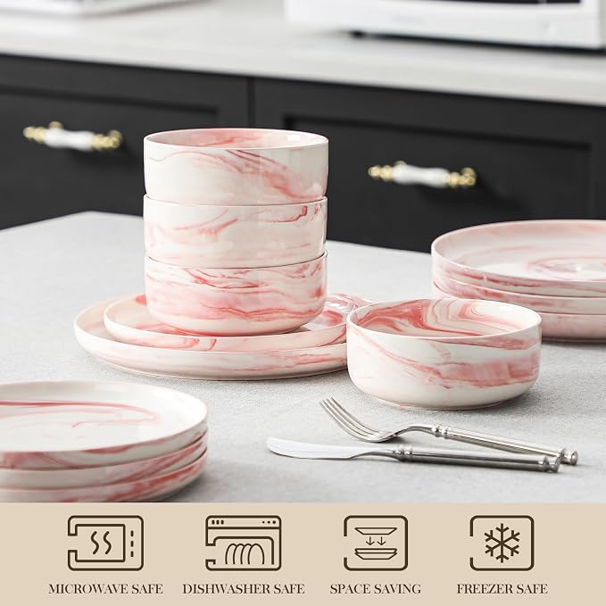 MALACASA 12 Pcs Porcelain Plates and Bowls Sets, Dinnerware Set - Image 4