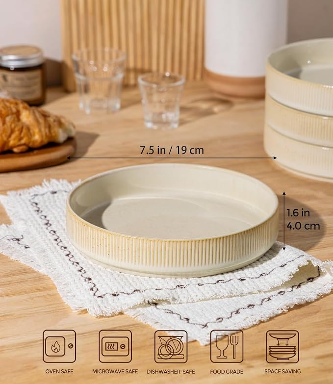 7.5" Ceramic Pasta Bowls Set of 4, Salad Bowls | Versatile Serving Bowls - Image 3