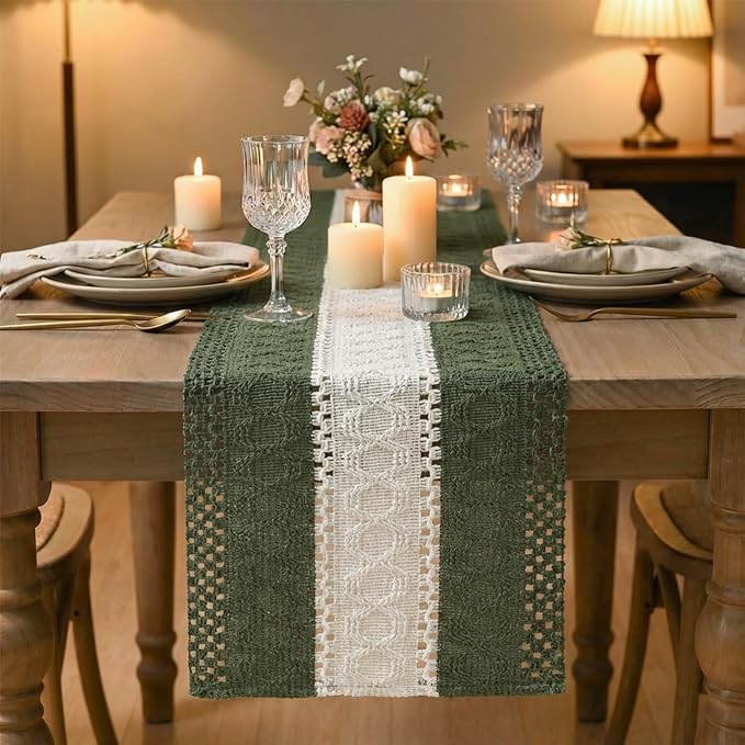 Artoid Mode Army Green Farmhouse Woven Table Runner 12x48 Inch | Seasonal - Image 2