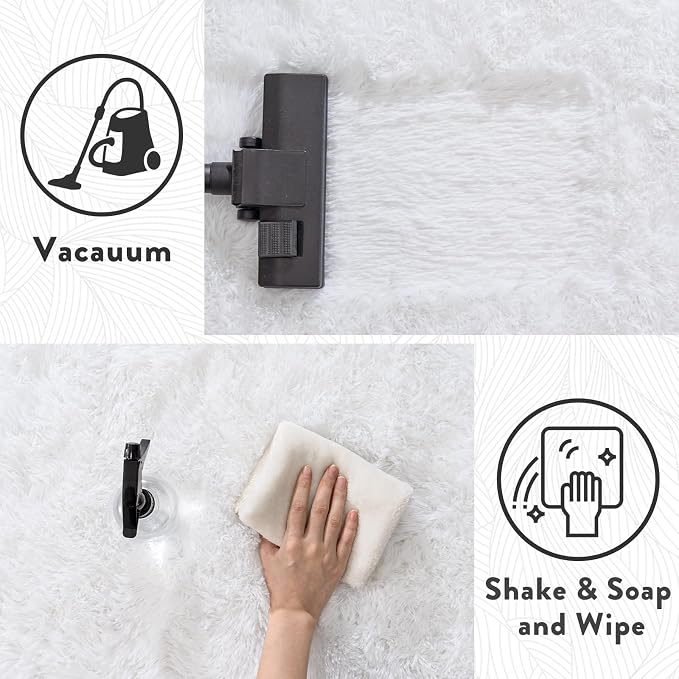 White Rugs for Living Room, Large Area Rug 6x9 Fluffy Shag Rug for Bedroom - Image 7