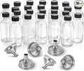 24 Pack, 2 oz Small Clear Glass Bottles w/ Lid & 6 Stainless Steel Funnels - by AOZITA