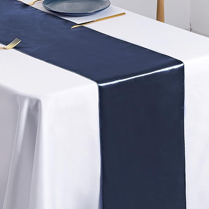 SiinvdaBZX 4 Pcs Navy Blue Satin Table Runner 12 x 108 inches Long | Bright - Image 5