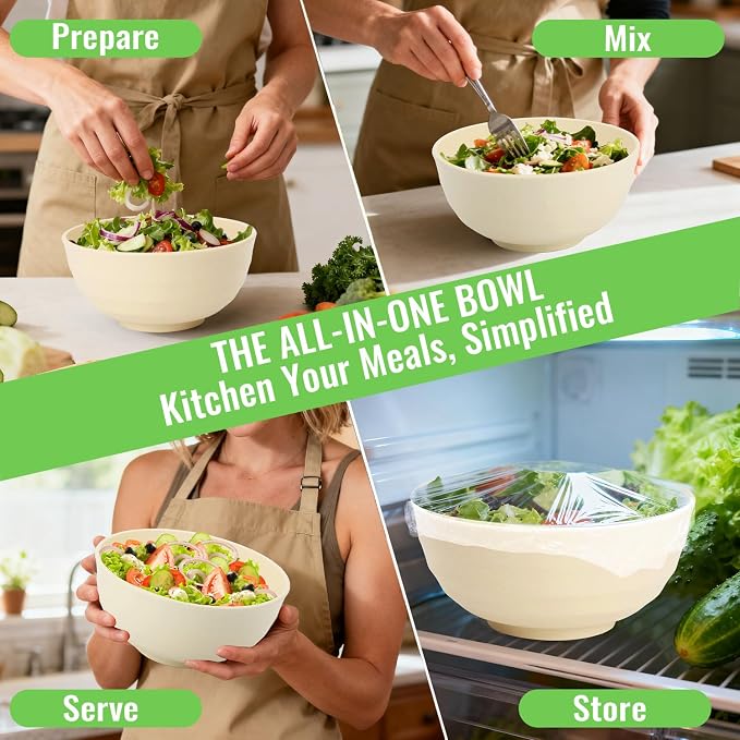 Large Wheat Straw Bowls Set of 6, 60 OZ Unbreakable Serving Bowls, Microwave - Image 7