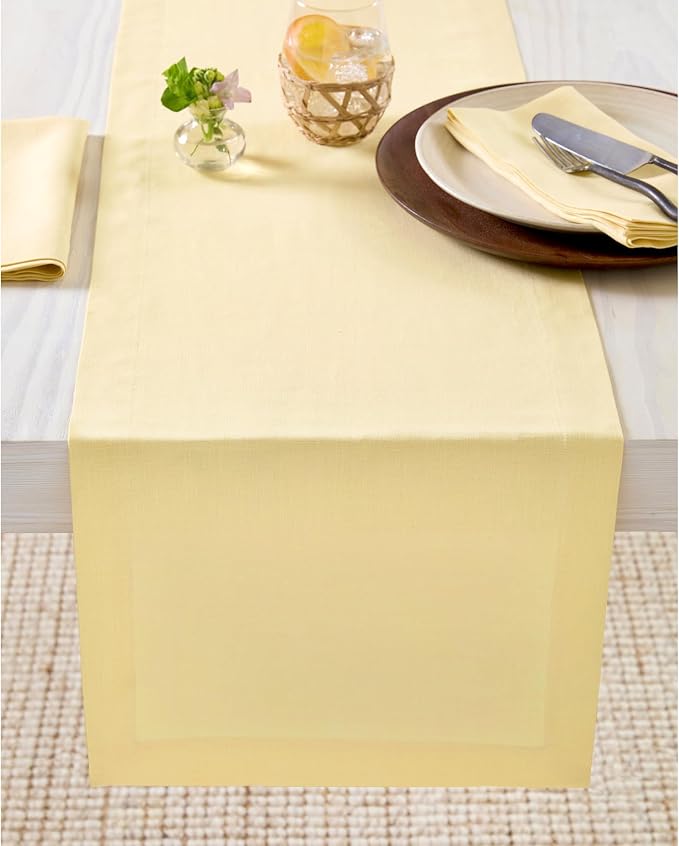 Solino Home 100% Linen Dining Table Runner Golden Straw, Fete 14 x 72 in | by SolinoHome