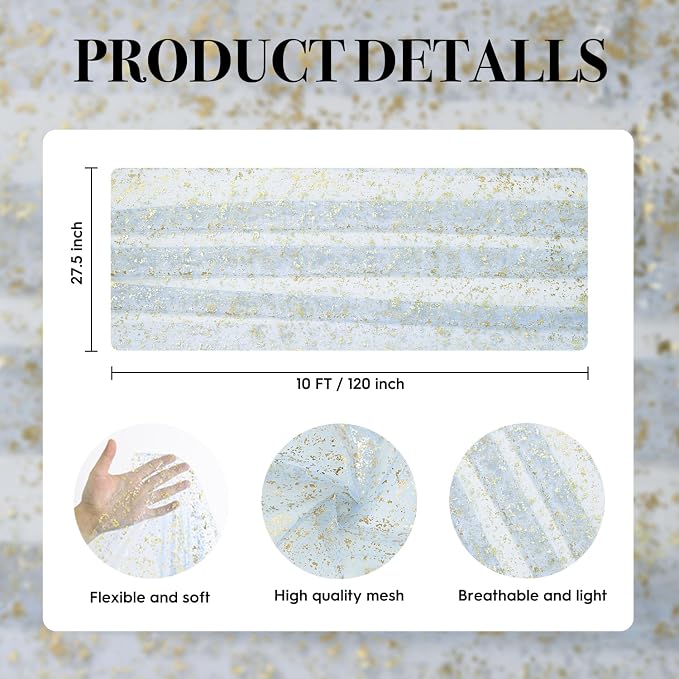 Artoid Mode Gold Gauze Light Blue Table Runner 120 Inch 10FT, Glitter Metallic - Image 7