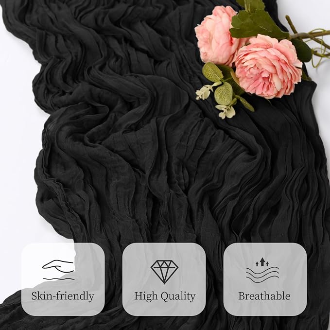 12 Pack Black Cheesecloth Table Runner 17x108 Inch Semi Sheer Boho Gauze Cheese - Image 5