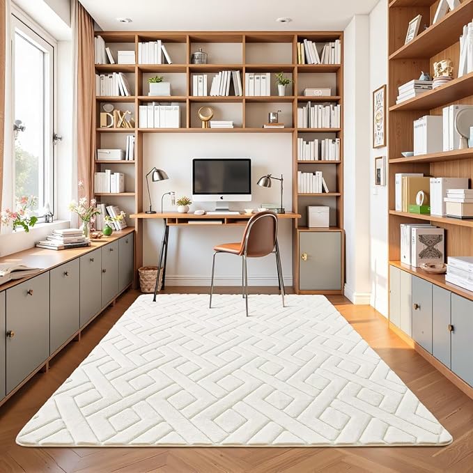 5x7 Cream White Washable Area Rug - Image 7