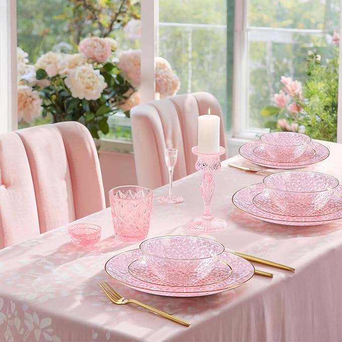 50 Pack 12 Ounce Pink Plastic Bowls Serving Bowls Hammered Clear Bowl - Image 6