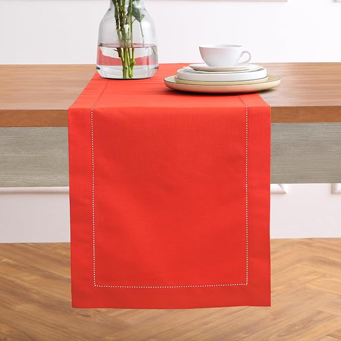 Solino Home Cotton Linen Dining Table Runner Poppy Red Woven, 14 x 90 in | by SolinoHome