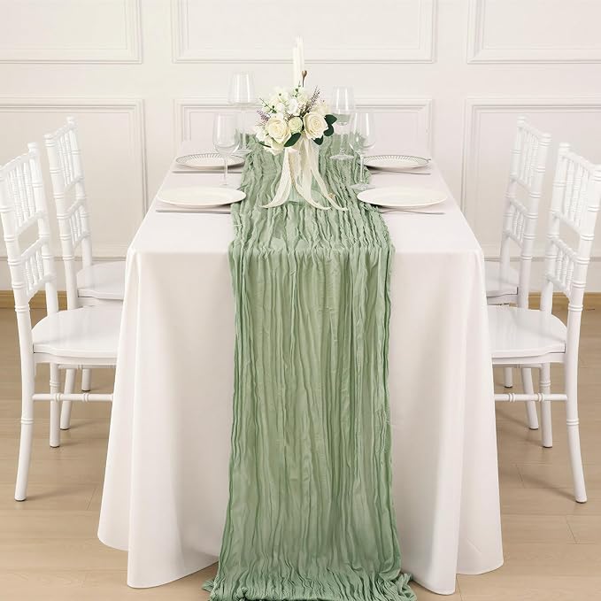 20 Pack Sage Green Cheesecloth Table Runner 120 Inch Boho Wedding Decor | - Image 4