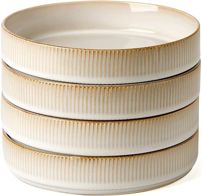 famiware Star 7.5" Pasta Bowls Set of 4, Plate Bowls, Cappuccino White | Double by Famiware