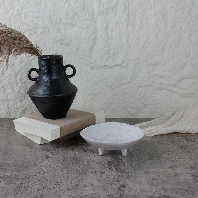 Wabi Sabi Footed Decorative Bowl, Vintage Rustic Boho Shelf Table Decor - Image 3