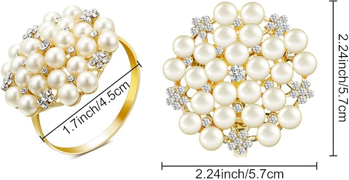 Hotop 288 Pcs Gold Napkin Rings Pearls and Flower Napkin Buckles Rhinestone - Image 3