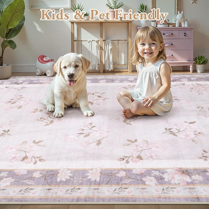 LIVEBOX Washable Lavender Bathroom Rugs Runner 2x6, Floral Hallway Rug Runner - Image 4