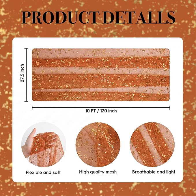 Artoid Mode Caramel Gold Gauze Table Runner 120 Inch 10FT, Glitter Metallic - Image 7