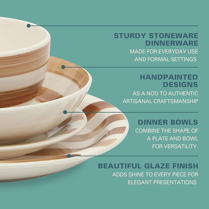 Gibson Home Kenwood Shores 16 Piece Dinnerware Set, Hand-Painted Plates and - Image 3