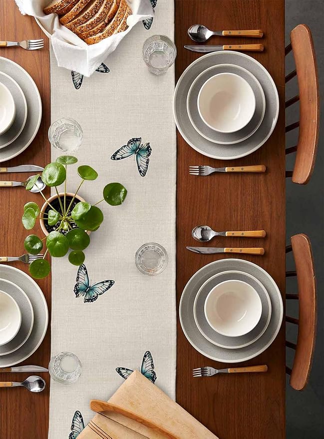 Turquoise Floral Table Runners 70 Inches Long, Spring Flowers Butterfly Table - Image 5