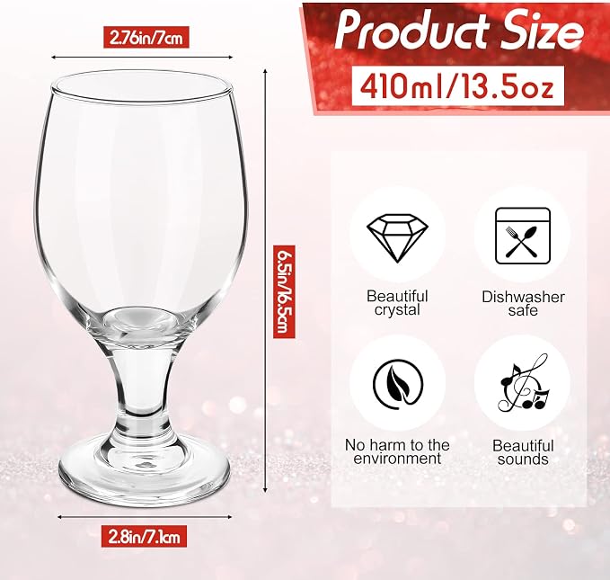 Patelai Set of 4 Water Goblet, 13.5 oz Clear Drinking Glasses Bulk Dishwasher - Image 3