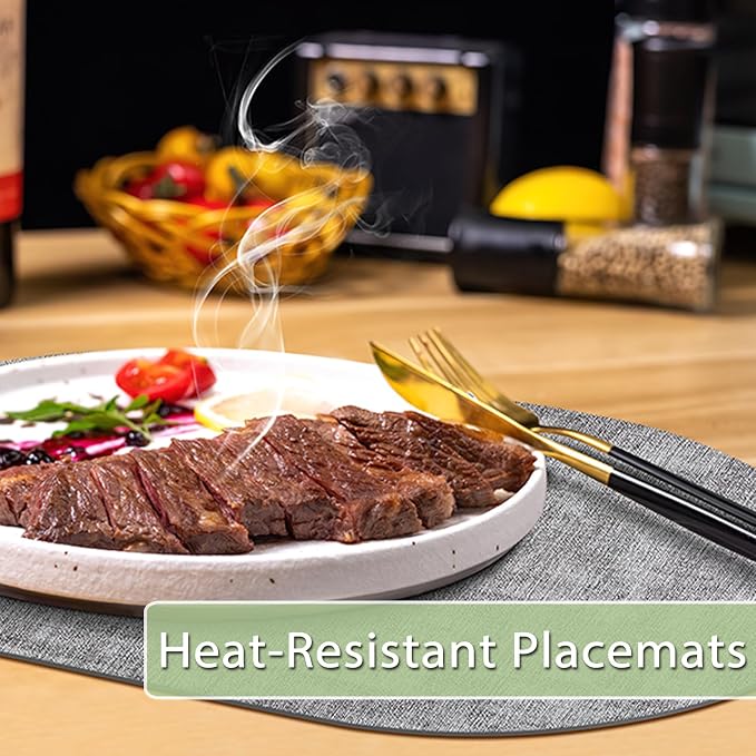 Placemats for Dining Table Set of 4 Non-Slip, Heat Resistant Oval Leather - Image 2