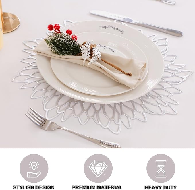 Snowkingdom 12 Pack of Silver Placemats Metallic Vinyl Dinning Table Mats - Image 3
