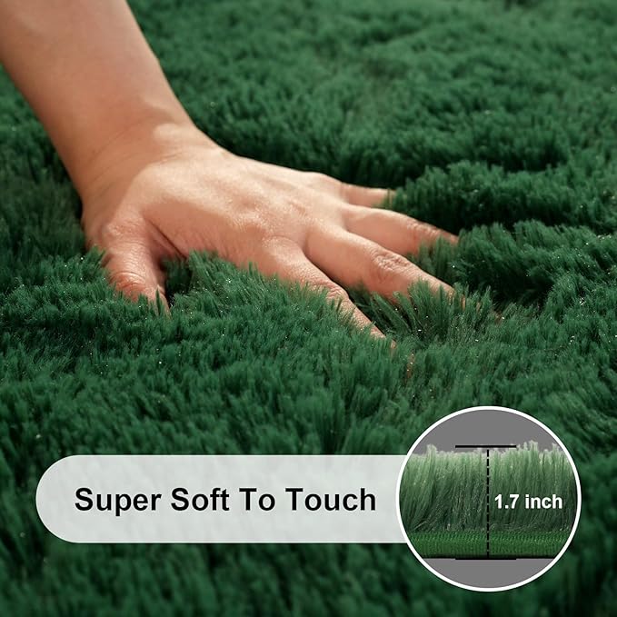 Dark Green Rugs for Bedroom, 2x3 Fluffy Area Rugs for Living Room, Small Fuzzy - Image 2