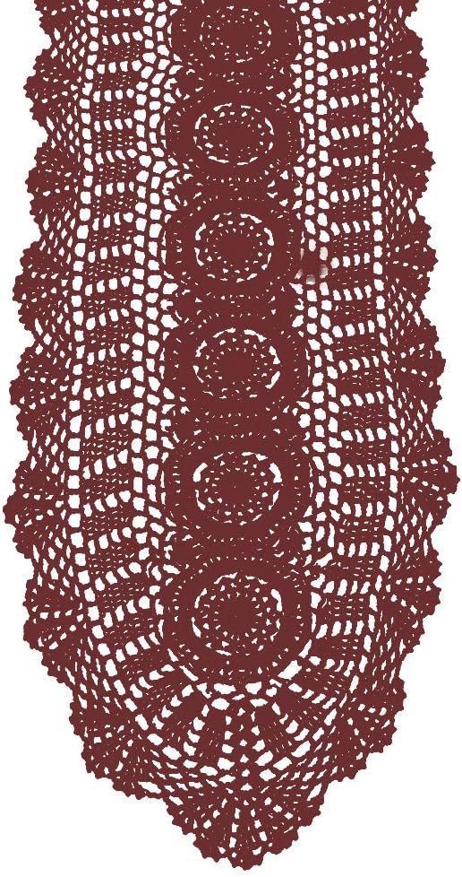 Cotton Handmade Crochet Lace Oval Table Runner Wine Red 12x72 Inch by KEPSWET