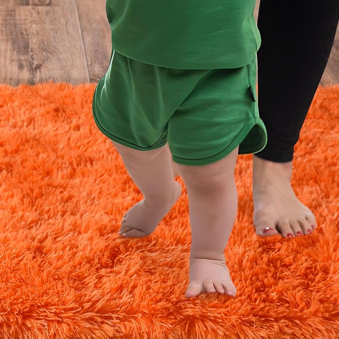 Soft Runner Rugs for Bedroom Hallways, 2x6 Orange Fluffy Shag Throw Area Rug - Image 4