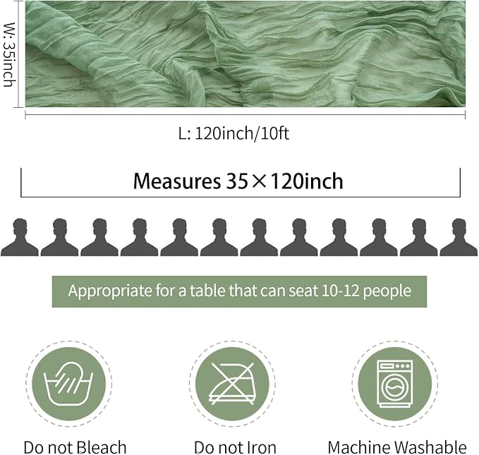 6 Pack Sage Green Cheesecloth Table Runners 35x120 Inch, Semi Sheer Boho Gauze - Image 6