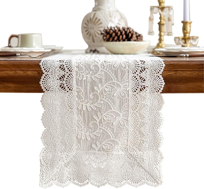 White Elegant Vintage Lace Table Runner, Wedding Lace Decor - Image 2