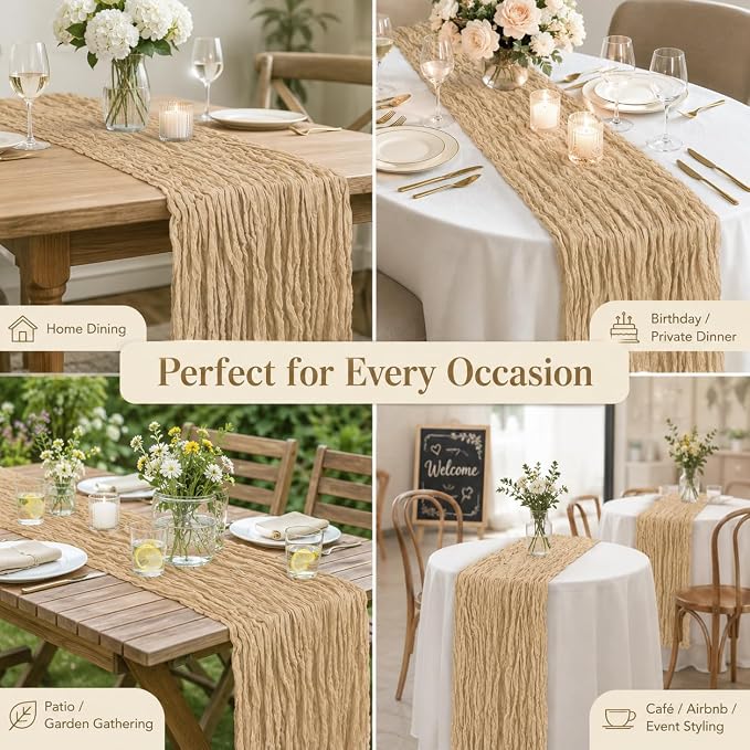 10 Pack Beige Cheesecloth Table Runner 22 x 120 Inch Gauze Table Runners | 10FT - Image 8