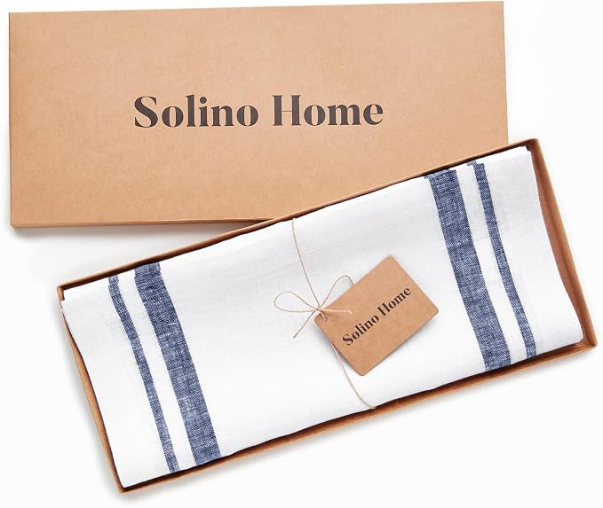 Solino Home 100% Pure Linen Table Runner, 14 x 120 in, French Stripe | Table - Image 5